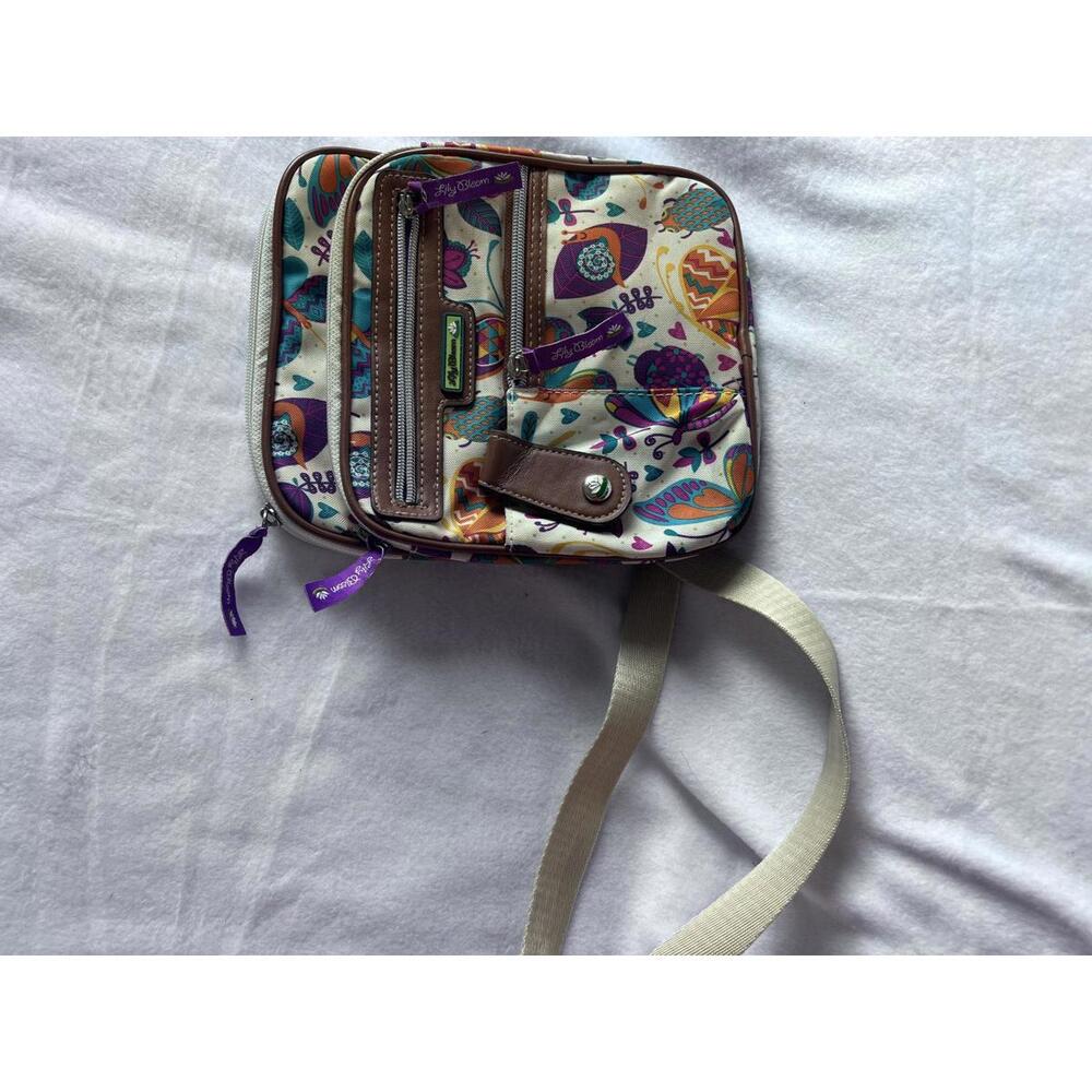 Colorful Lily Bloom Butterfly Print Women's Crossbody Bag